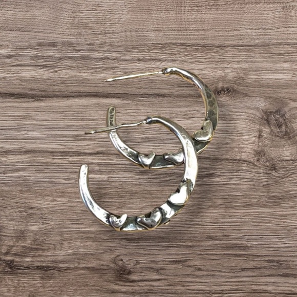 Jes MaHarry Stars & Hearts Delicate Sterling Silver Hoops Posts Organic Earrings - Picture 5 of 11
